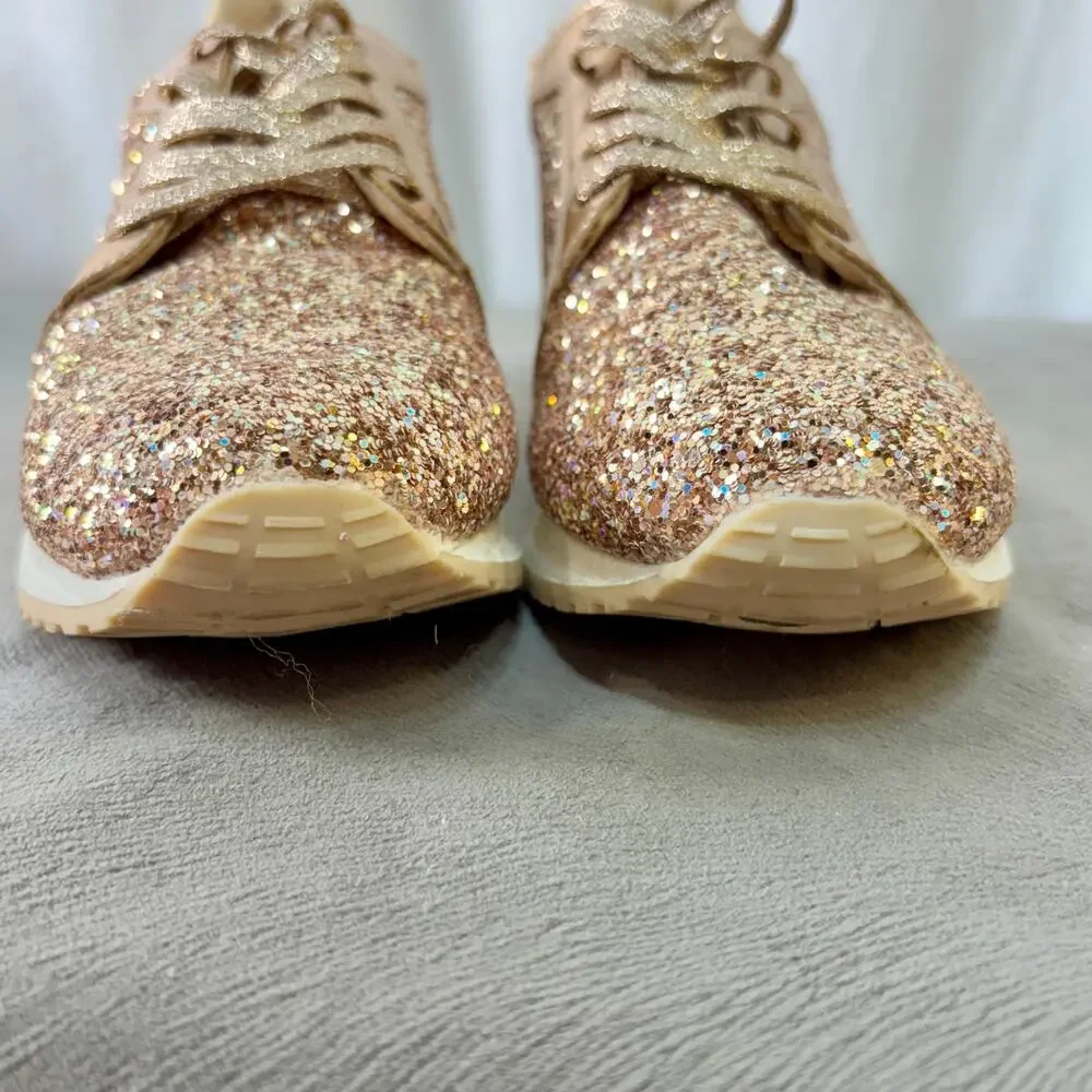 Fashion Sneakers Rose Gold Glitter Synthetic Lace Up Low Top Women's US 6 Qupid